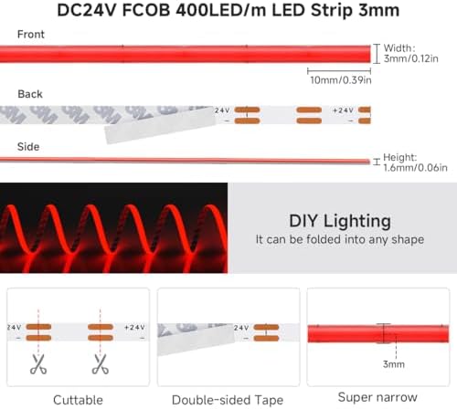 BTF-LIGHTING UL Listed Red Color 3mm Width FCOB COB LED Strip Light - Image 4