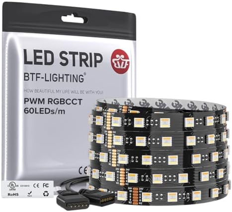 BTF-LIGHTING RGBCCT LED Strip UL Listed 16.4ft 60LED/m 300LED DC24V IP30 by BTF-LIGHTING