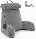 Reading Pillow for Bed with Detachable Neck Roll and Shredded Memory Foam, Back Pillow with Arms for Sitting Up, Washable Bed Rest Pillow with Side Pocket for Gaming, Sofa, Dorm - Light Gray by Unknown