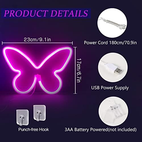 2 Pcs Butterfly Neon Signs Pink Blue LED Night Lights for Wall Decor - Image 3