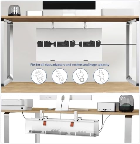 Zilink Under Desk Cable Management 30" No Drill Desk Cable Management Tray Clamp/Screw Mount Cable Tray Sturdy Waterproof Fabric Cord Organizer for Office, Home, White - Image 3