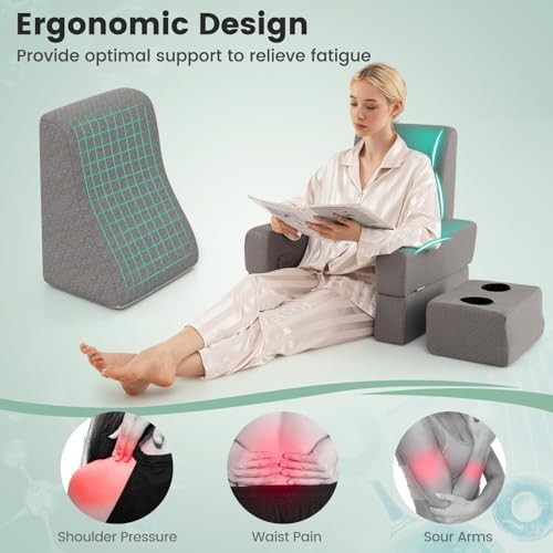 Giantex Reading Pillow for Gaming, Extra Large Lap Desk for Laptop with Back Arm Rest & Cup Holder for Adult, Adjustable Gaming Pillow for Reading Crochet Working & Writing on Bed Floor Sofa & Couch - Image 7