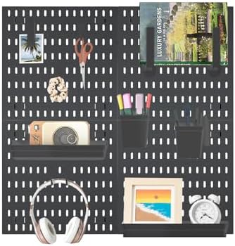 Pegboard Combination Wall Organizer Kit，4 Pegboards & 20 Accessories, Mount Display Pegboard Panel for Home Office, Gaming Room, Wall Storage,Crafts Organization,12''x12'' Each (Black) by Unknown