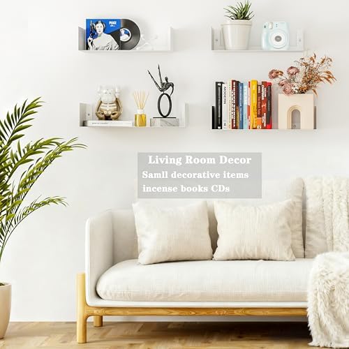 Metal Bali Floating Wall Shelves 15.5IN for Storage and Decor Wall Mounted CD DVD&Books Perfume, Make up Storage Shelves Living Room, Bedroom, Bathroom & Kitchen,4P-White, 15.5&13.6INCH - Image 3