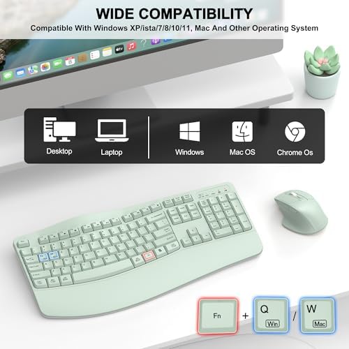 Wireless Keyboard and Mouse Combo, 2.4G Ergonomic Wave Key(Avocado Green) - Image 7