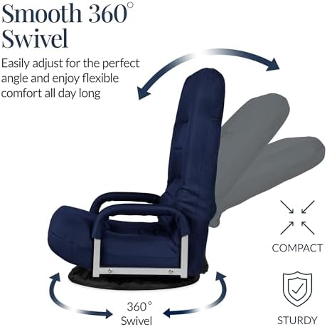 Best Choice Products Swivel Gaming Chair 360 Degree Multipurpose Floor Chair Rocker for TV, Reading, Playing Video Games w/Lumbar Support, Armrest Handles, Adjustable Foldable Backrest - Navy - Image 6