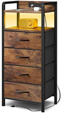 Lazzanto Nightstand with Rear Charging Station, LED Light, 4 Drawers, Brown by Lazzanto