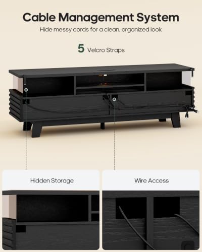HAUOMS TV Stand for Living Room with Cable Management, Hidden Power Station (Black, 59 Inches) - Image 6