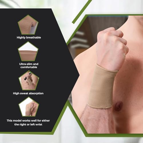 NeoTech Care Wrist Band Support Sleeve - Elastic & Breathable Knitted Fabric Compression Brace - for Tennis, Gym, Sport, Tendonitis (Beige Color, Size XXL, 1 Unit) - Image 3