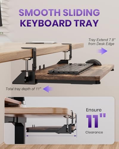Ergonomic Keyboard Tray Under Desk, 25.6x11.8 Inch Board, Brown - Image 3