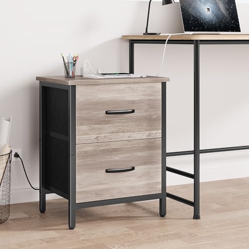 Vagusicc Nightstand with Charging Station, Bedside Table with USB Ports and Outlet, End Table Side Table with 2 Fabric Drawers for Bedroom, Living Room, Greige - Image 7