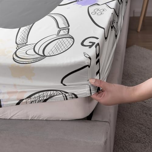 AILONEN Gamer Twin XL Fitted Sheet Set for Boys, Gaming Video Game Gamepad Bed Sheet Set for Kids Adults,Tie Dye Game Fitted Sheet with 2 Pillowcases,3 Pieces - Image 4