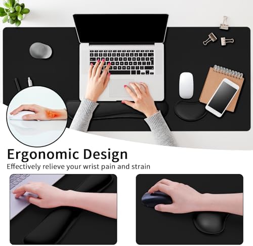 Mouse Pad with Wrist Rest Support, Keyboard Wrist Rest and Mouse Pad Set, Desk Mat for Keyboard and Mouses, Non-Slip Computer Mat Set for Office, Home (35.4×15.7 Inches, Black) - Image 5
