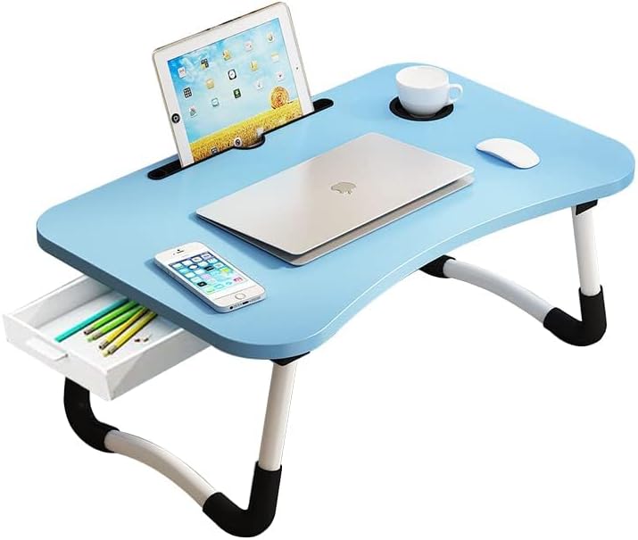 Lap Desk with Storage Drawer, Cup and Tablet Holder, Bed Tray Table, Foldable Laptop Desk, Laptop Stand for Working, Writing, Gaming and Drawing (23.6", Blue) - Image 2