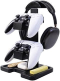 Gaming Equipment Headset Stand with Dual Controller Organizer Rack & Storage Base, Headphone Stand Gamer Gifts for Men Teenage Boy, Unique Gifts for Gamers to Organize Gaming Accessories (Black Wood) by Unknown