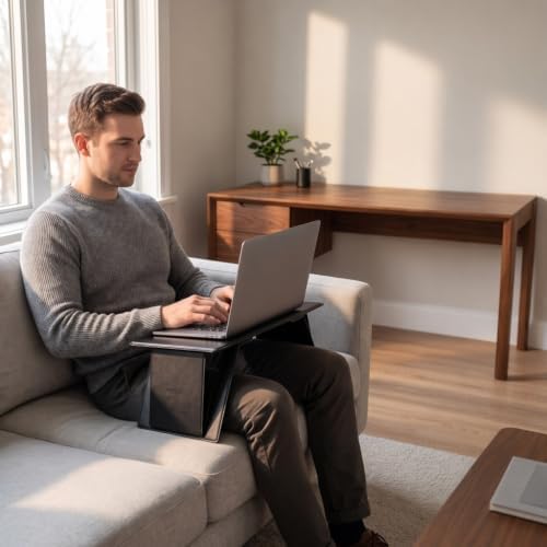 PRETYZOOM Foldable Lap Desk for Bed and Couch, Portable Laptop and Tablet Stand with 4 Adjustable Angles, Non-Slip PU Leather Bed Tray for Reading, Browsing, Streaming, Fits Laptops up to 17 Inches - Image 2