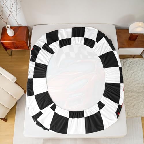 Racing Car Bedding Set Full Size, Cool Speed Race Car Bed Sheets for Kids Boys Teens Bedroom, Automobile Extreme Sport Sheet Set White Black Fitted Sheet Grid Buffalo Flat Sheet with 2 Pillow Cases - Image 4