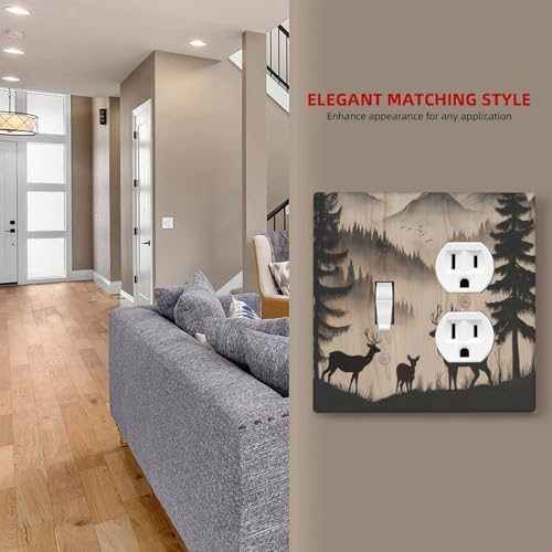 Decorative Outlet Covers Rustic Black Deer Elk Brown Wood Board Pine Tree 2 Gang Combination 1 Toggle/1 Duplex Light Switch Cover Gfci Wall Plate Electrical Receptacle Switchplate Decor - Image 7
