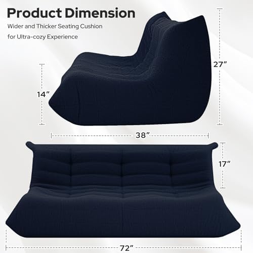HABUTWAY Bean Bag Chairs Fireside Lazy Floor Sofa,3 Seater,Navy Blue | Soft Teddy Fleece 3 Seater Sofa with High-Resilience Foam Filling，Beanbag for Living Room, Bedroom, Office - Image 2