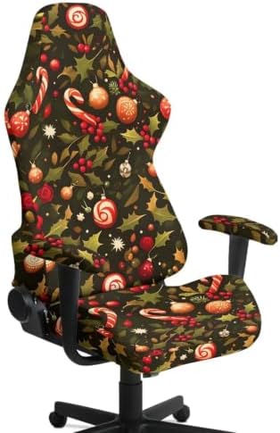 Christmas Holly Game Chair Covers Set of 4 Christmas Candy Gaming Chair Covers with Straps Office Chairs Slipcovers Stretchable Backrest and Seat Protectors for Holiday Home Office by Merkmak
