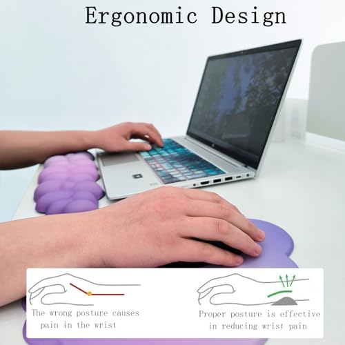 Cloud Keyboard Wrist Rest Purple Mouse Pad with Wrist Rest for Computer Keyboard and Mouse Pad Set Memory Foam PU Base Cute Ergonomic Wrist Pad Support for Gaming Desk Laptop Home Office Pain Relief - Image 6