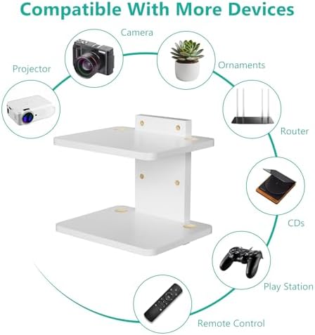 WALI Floating TV Shelf, 2 Tier Projector Shelf for DVD Players, Routers, Game Consoles, Cable Boxes, Living Room Decor Accessories, Wall Mount Shelves Holds Up to 22lbs (CS202NW), 2-Shelf, White - Image 3