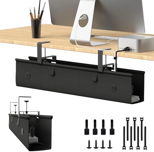 Under Desk Cable Management Tray, 30-inch No-Drill Cord Organizer with Anti-Sag Reinforced Base, Fabric Wire Management Hider for Standing Desk, Office & Gaming Accessories - Black by Unknown