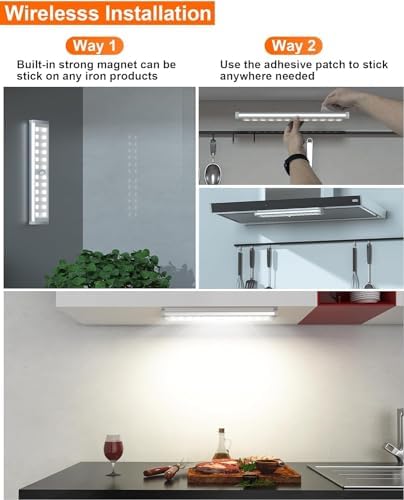 Under Cabinet Lights Wireless, 58-LED Rechargeable Motion Sensor Closet Lights with Remote Control, RGB Color Changing Under Counter Lights for Kitchen, Pantry, Bedroom, Stairs, 2 Pack - Image 6