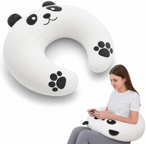 Lap Pillow, Cute Panda Crochet Pillow for Knitting, Crafting, Gaming, Reading and Phone Use on Bed, Sofa or Chair, U-Shaped Wrap Around Arm Support Cushion and Neck Pillow by MLdian