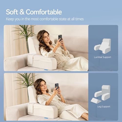 Kayfia Reading Pillow, Gel Memory Foam Back Rest Pillow, 19", Ivory - Image 2