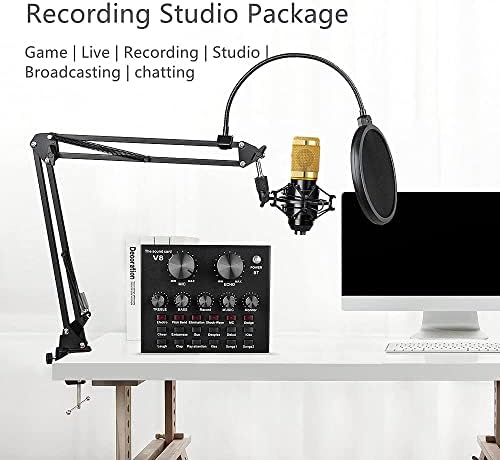 Podcast Equipment Bundle, BM-800 Recording Studio Package with Voice Changer, Live Sound Card - Audio Interface for Laptop Computer Vlog Living Broadcast Live Streaming YouTube TikTok (AM100-V8) - Image 2