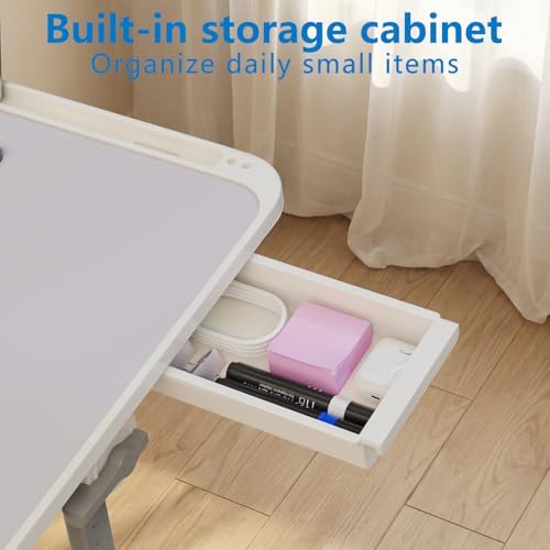 Potuopy Adjustable Lap Desk,Large Smooth Easy-Clean Wood Grain Desktop,Foldable Laptop Bed Tray Table with Storage Drawer,Portable Laptop Stand Fits 17" Laptop for Bed Couch Floor (Light Gray) - Image 6
