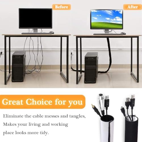 120" Neoprene Cable Management Organizer, Reversible Flexible Cuttable DIY Hole Cord Hider Cover Sleeve for Office TV Computer Home Desk Protect Wires - Image 3