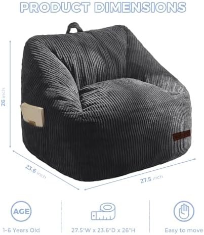 MAXYOYO Kids Bean Bag Chair, Bean Bag Couch with Handle, Comfy Toddler Chair for Boys and Girls, Accent Sofa Chair with Pocket for Gaming Reading Relaxing, Dark Grey | Comfy Toddler Chair for Boys and Girls, Accent Sofa Chair with Pocket for Gaming Rea... - Image 2