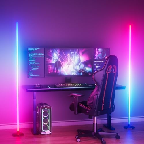 2PCS Corner Floor Lamp, RGB Color Changing Mood Light with Remote Control, Dimmable LED Corner Lamp with Music Sync, Modern Floor Lamp for Living Room Gaming Room by CCACC
