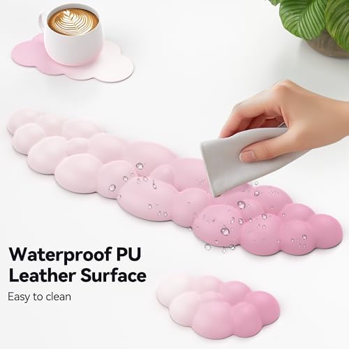 TECKNET Cloud Keyboard Wrist Rest Set, Cloud Wrist Rest with Non-Slip Base, PU Leather Wrist Pad for Keyboard with Ergonomic Memory Foam for Computer Laptop Office Gaming & Pain Relief, Gradient Pink - Image 6