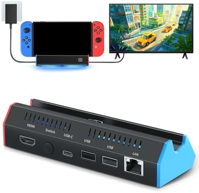 iPLYGAM Switch1 TV Dock with 1000Mbps Ethernet LAN Port/4K HDMI Port, Portable Switch Docking Station for Nintendo Switch/Switch OLED, Replacement Official Switch Dock Base Stand (NO Cable Included) by Unknown