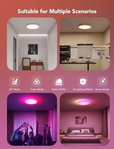 Govee Smart Ceiling Light, 2400LM RGBIC and RGBWW, 12 Inch, White 2 Packs - Image 7