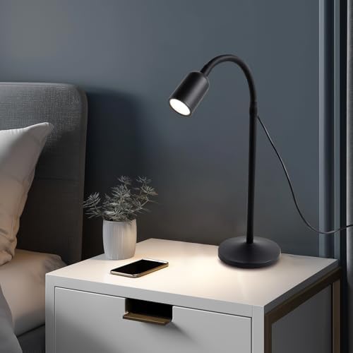 DAMI Small Desk Lamp with Flexible Gooseneck, USB Reading Light Nightstand with 3 Color Temperatures, Dimmable Eye-Caring Bedside Table Lamp for Home Office Bedroom Dorm RV - Black - Image 2