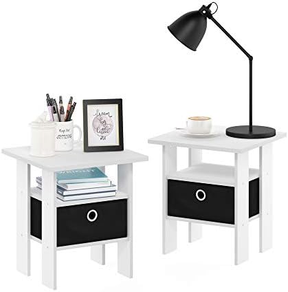 Furinno Andrey Set of 2 End Side Night Stand/Bedside Table with Bin Drawer, 2-Pack, White/Black by Furinno-FitsYourSpaceFitsYourBudget