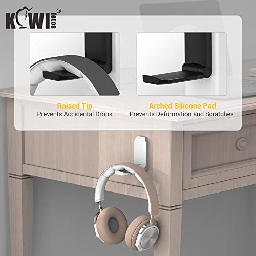 KIWIFOTOS 2 Pack Adhesive Desk Headphone Hanger, PC Gaming Headset Holder Stand, Adhesive Holder Mount for Wall, Foldable Headphones Hook Mount Under Desk - White,Two Pack - Image 3