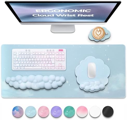 Premium Quality Cloud Wrist Rest Keyboard & Mouse Pad Set – Ergonomic Memory Foam Desk Accessories with Wrist Support for Office & Gaming – Baby-Blue-Sky - Image 2