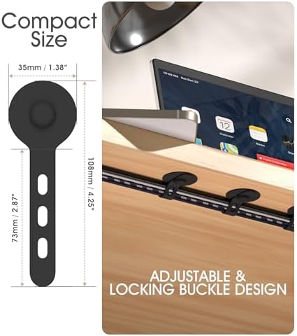 Cable Management Under Desk, Adhesive Cable Ties, 20Pack-Black - Image 2