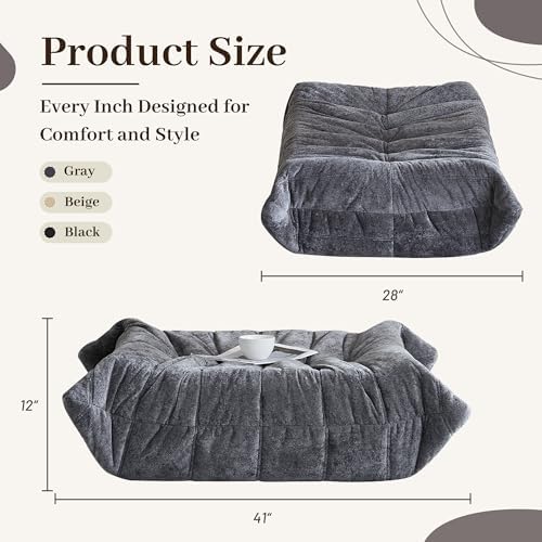 HABUTWAY Bean Bag Ottoman,Memory Foam Foot Rest,Ottoman,Grey | Fireside Chair Ottoman,Memory Foam Lazy Bean Bag Sofa for Living Room,Bedroom,Dorm,Office - Image 2