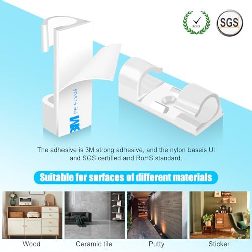XHF 50pcs Medium Self Adhesive Cable Clips White,Wire Clips Cable Management Wire Organizer Cord Holder for Under Desk, Car, Wall, TV PC Ethernet Cable - Image 2