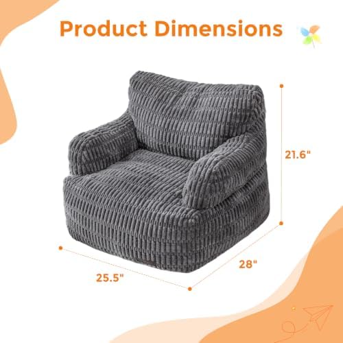 MAXYOYO Kids Bean Bag Chair, Comfy Bean Bag Sofa with Filler | Bean Bag Chair for Boys and Girls, Lazy Sofa with Pocket Floor Chair for Gaming, Reading, Dark Grey - Image 2