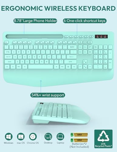 SABLUTE Wireless Keyboard and Mouse Combo, 2.4GHz, Ergonomic Wrist Rest - Image 3