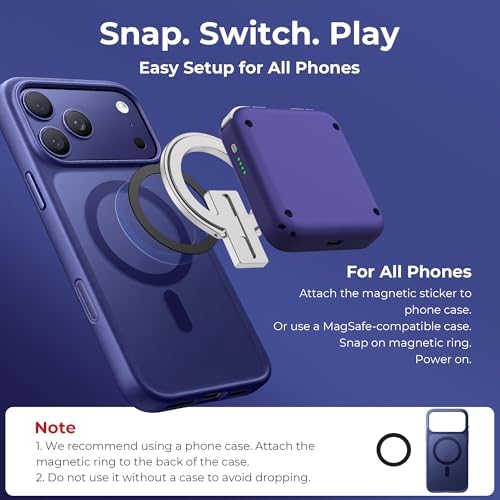 abxylute M4 Snap-On Mobile Gaming Controller for Android & iPhone, Switch 1&2, Portable Bluetooth Controller, Pocket-Sized Retro Arcade Phone Gamepad Kickstand, Dual Joystick Turbo Pro Gaming Magnetic (Blue) - Image 5