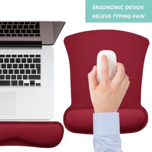 Keyboard Wrist Rest Pad Mouse Pad with Wrist Support Set of 3, Gaming Mousepad with Non-Slip Rubber Base, Ergonomic Memory Foam Mouse Cushion Support for Home Office Laptop Computer, Red - Image 7