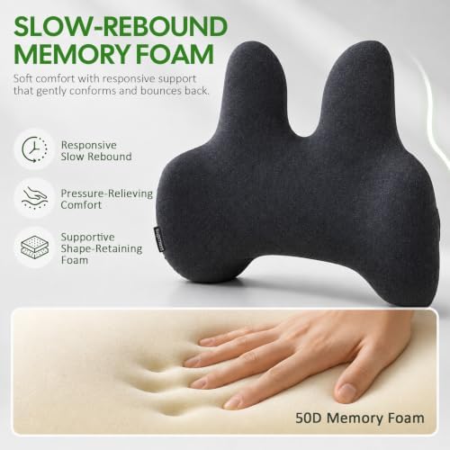 Slim Lumbar Support Pillow for Car Seat and Office Chair | Slim dual-wing memory foam back cushion with adjustable strap and washable cover for office chairs, gaming chairs and cars - Image 3